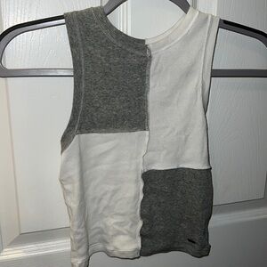 Gray and white color block top